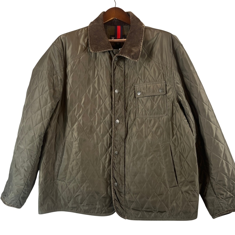 Cremieux Mens XL Olive Green Quilted Jacket Corduroy Collar Heritage Field Coat